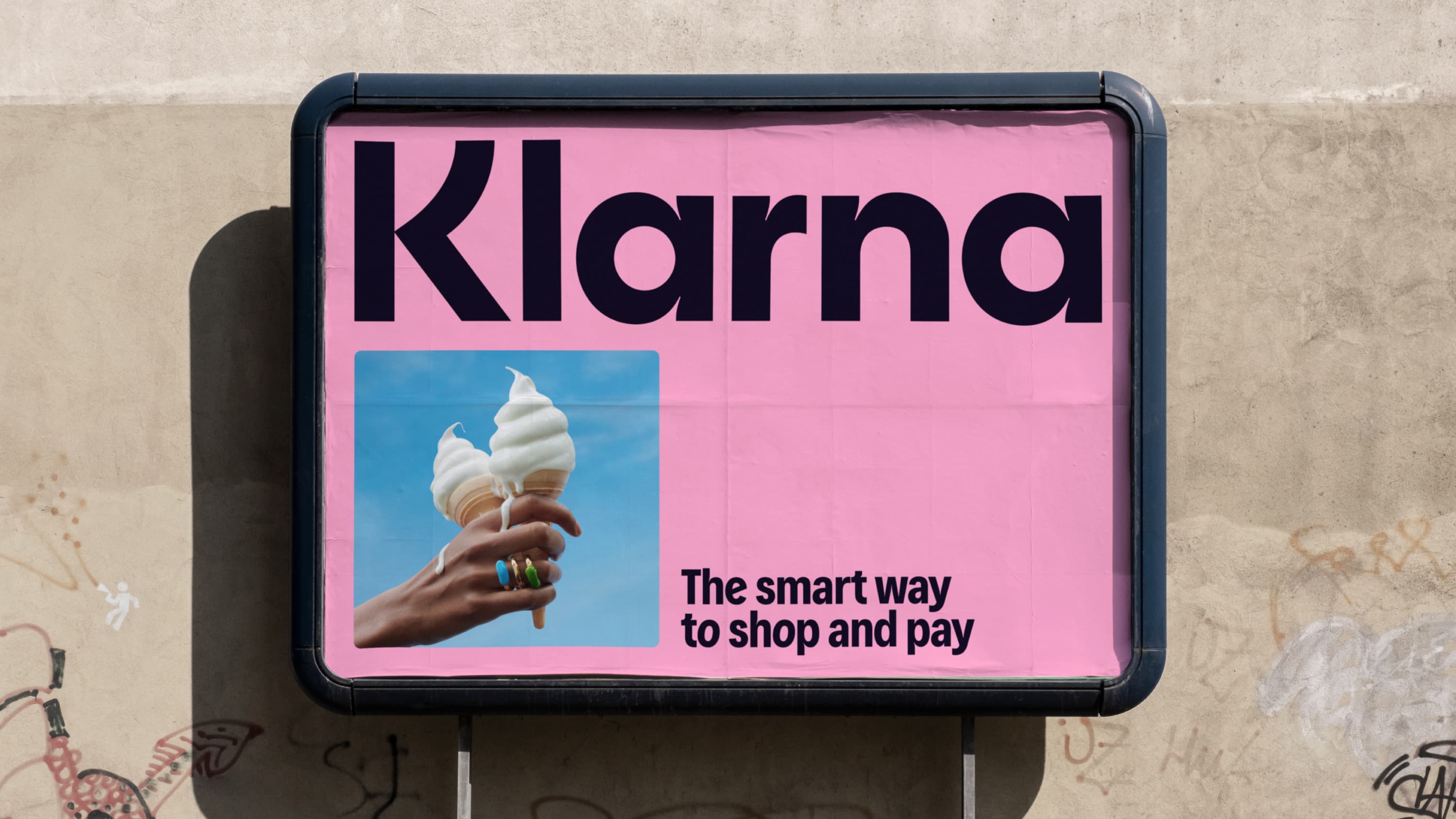 Pink billboard with an image two ice creams